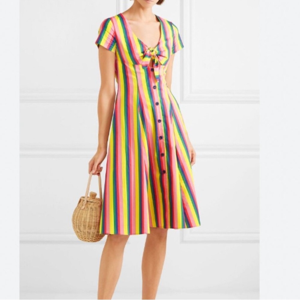 STAUD - ALICE TIE-FRONT STRIPED STRETCH-COTTON POPLIN DRESS IN MULTI - size 4